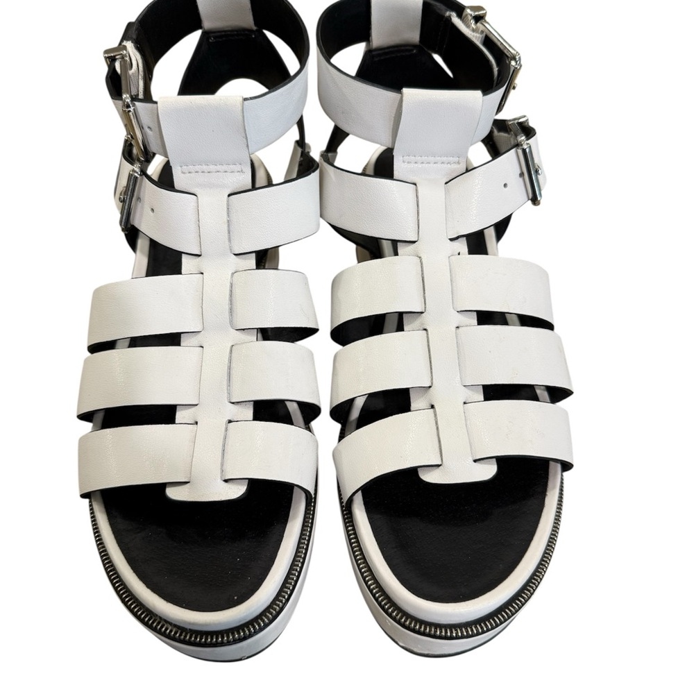 White Strappy Sandals with Silver Buckles